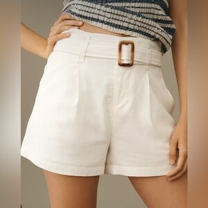 bishop + young Linen High-Waisted Blanc Summer Shorts with Adjustable Belt